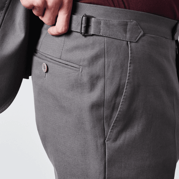 bottom part of male torso with visible shirt and top of trousers with belt